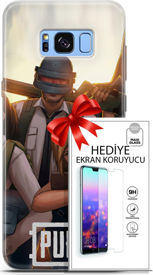 Samsung Galaxy S8 Plus Kılıf Orijinal Seri Pubg 30 Çizgisel Kenarları Şeffaf Kapak Ve Ekran Koruyucu
