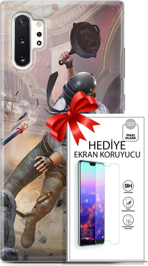 Samsung Galaxy Note 10 Plus Kılıf Orijinal Seri Pubg 07 Kravatlı Karakter Desenli Kılıf + Ön Ekran Koruyucu