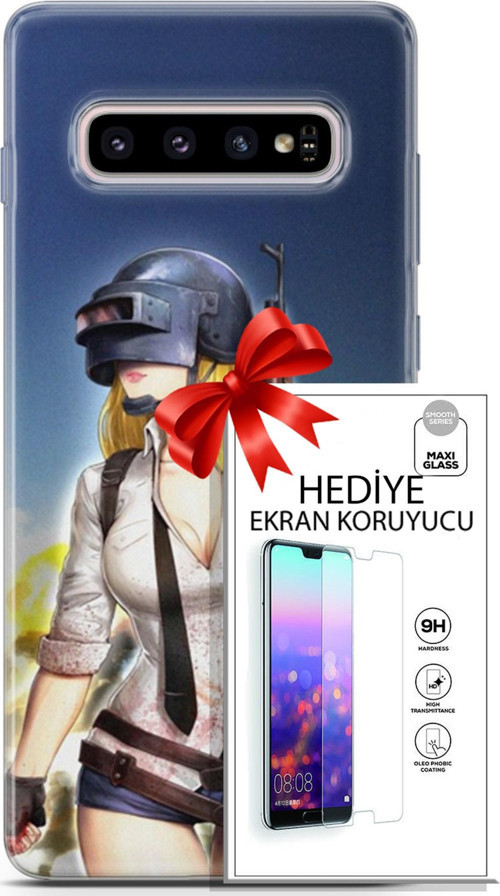 Samsung Galaxy S10 Plus Kılıf Orijinal Seri Pubg 27 Anna Lazer Kesim Silikon Ekran Koruyucu