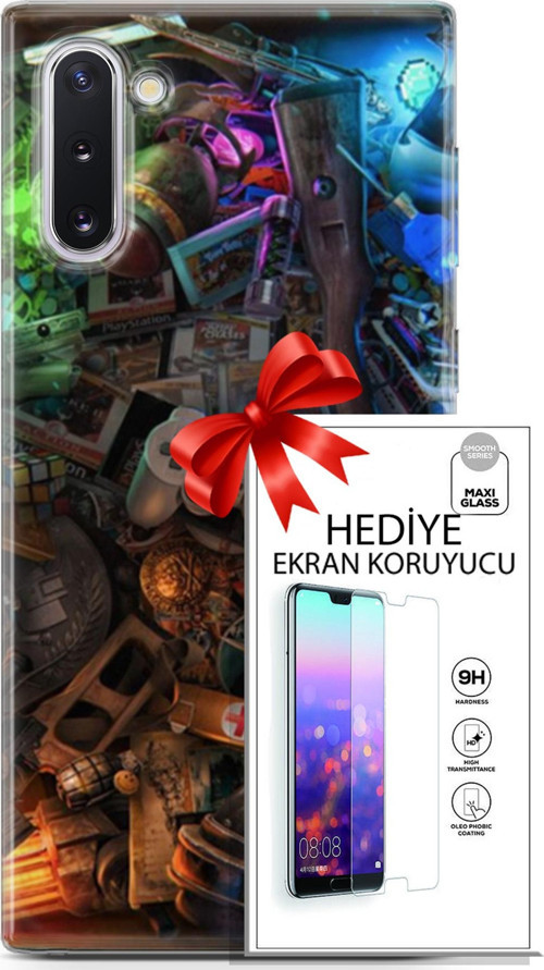 Samsung Galaxy Note 10 Kılıf Orijinal Seri Pubg 24 Teçhizatlar Darbe Emici Kılıf + Ekran Koruyucu