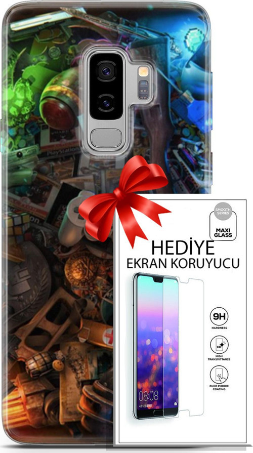 Samsung Galaxy S9 Plus Kılıf Orijinal Seri Pubg 24 Teçhizatlar Darbe Emici Kılıf + Ekran Koruyucu