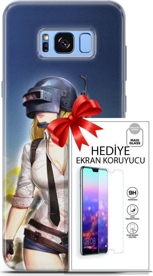 Samsung Galaxy S8 Plus Kılıf Orijinal Seri Pubg 27 Anna Lazer Kesim Silikon Ekran Koruyucu