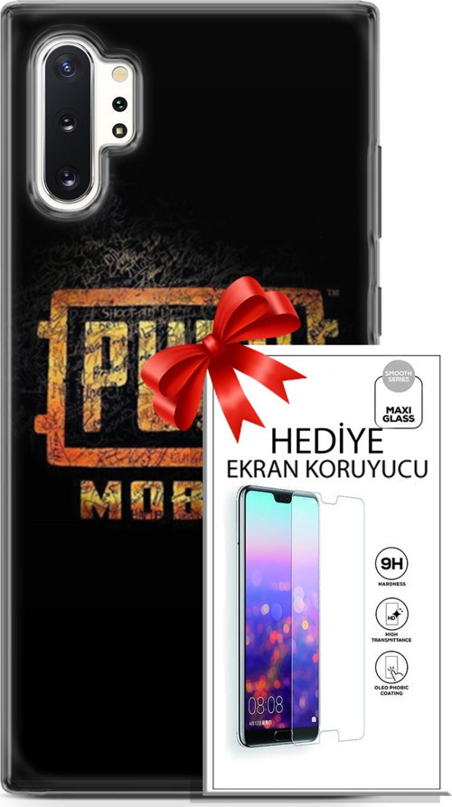 Samsung Galaxy Note 10 Plus Kılıf Orijinal Seri Pubg 14 Logo Cover Kılıf + Ön Ekran Koruyucu