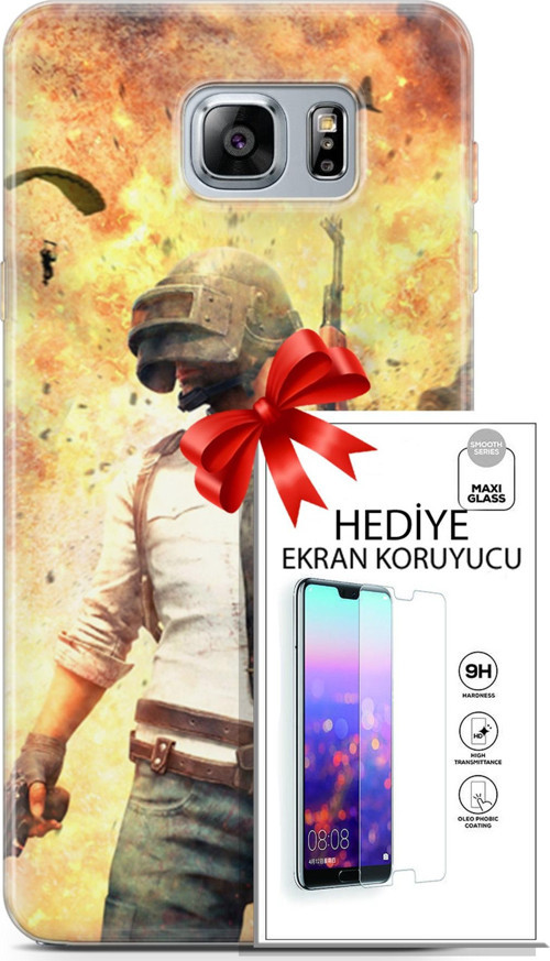 Samsung Galaxy Note 5 Kılıf Orijinal Seri Pubg 29 Uçak Paraşüt Leke Tutmaz Kapak + Ekran Koruyucu