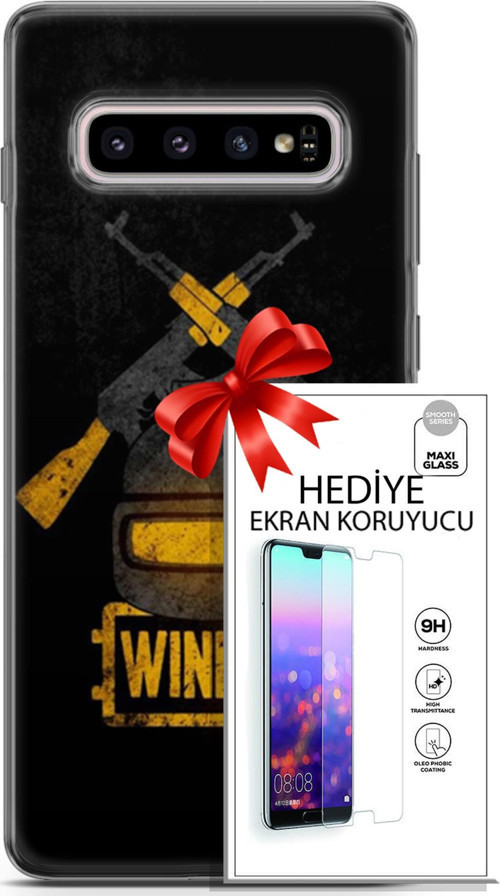 Samsung Galaxy S10 Plus Kılıf Orijinal Seri Pubg 15 Winner Kalın Silikon + Ekran Koruyucu