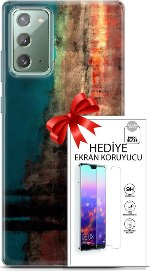 Samsung Galaxy Note 20 Kılıf Orijinal Seri Nature 03 Yeşil Turuncu Taş Arka Kapak + Ekran Koruyucu