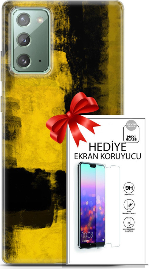 Samsung Galaxy Note 20 Kılıf Orijinal Seri Nature 08 Sarı Siyah Baskılı Kılıf + Ekran Koruyucu