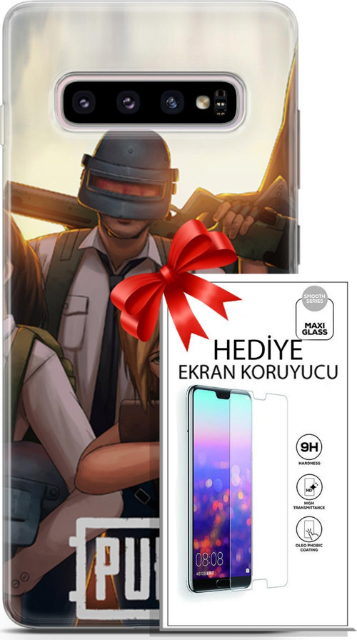 Samsung Galaxy S10 Plus Kılıf Orijinal Seri Pubg 30 Çizgisel Kenarları Şeffaf Kapak Ve Ekran Koruyucu