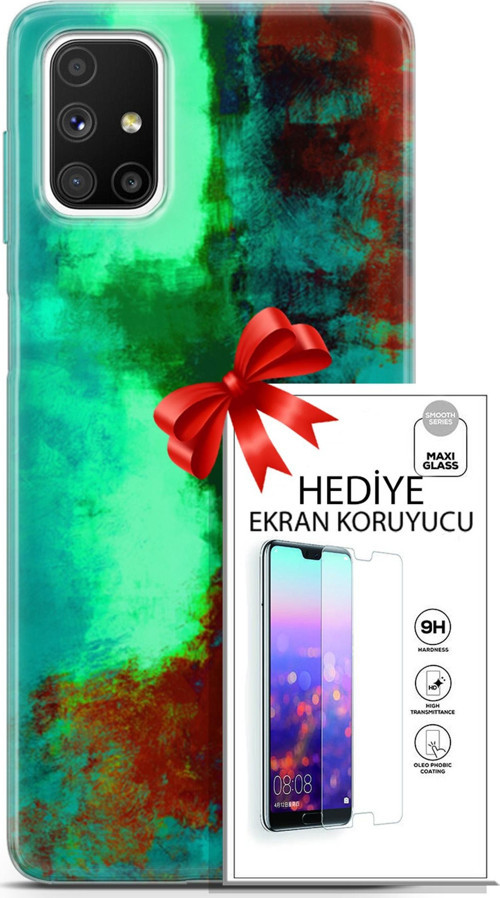 Samsung Galaxy M51 Kılıf Orijinal Seri Nature 20 Yeşil Kahve Renkli Kılıf Ekran Koruyucu