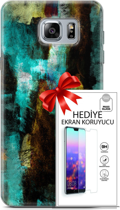 Samsung Galaxy Note 5 Kılıf Orijinal Seri Nature 12 Kahve Yeşil Tasarım Kılıf + Ekran Koruyucu