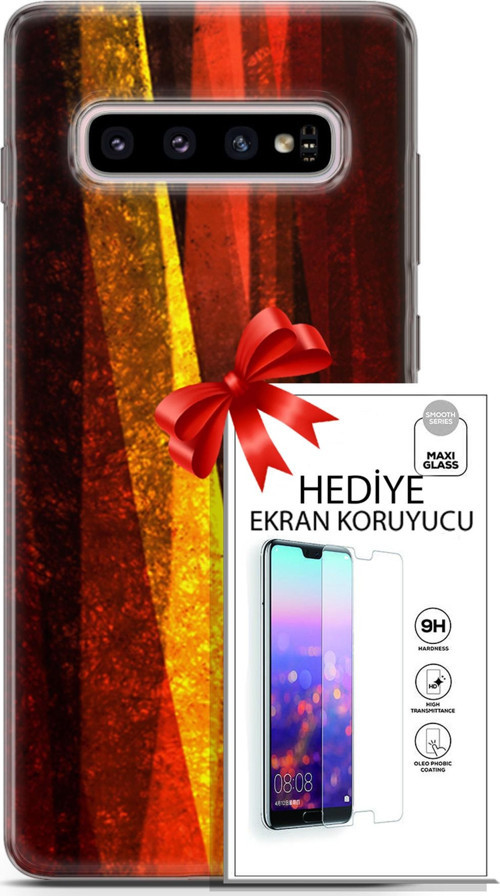 Samsung Galaxy S10 Plus Kılıf Orijinal Seri Nature 17 Sarı Katman Yumuşak Kılıf + Ekran Koruyucu