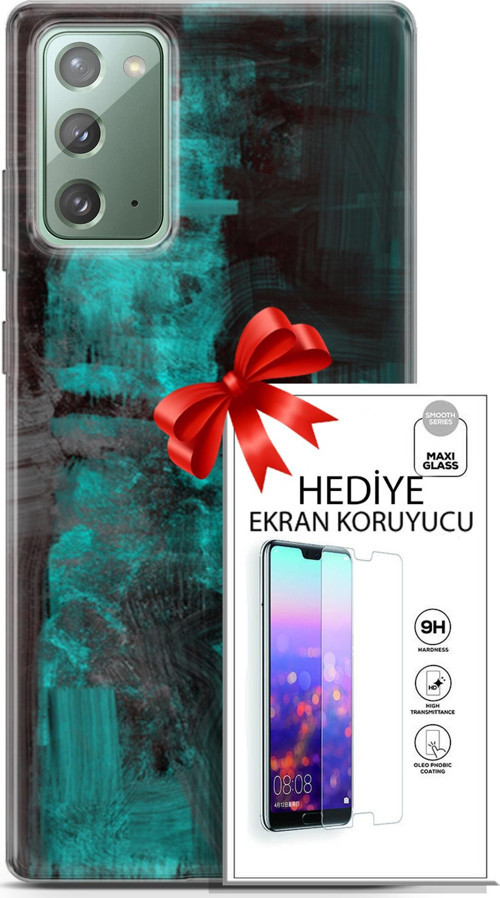 Samsung Galaxy Note 20 Kılıf Orijinal Seri Nature 11 Yeşil Siyah 4K Baskılı Kılıf + Ekran Koruyucu F