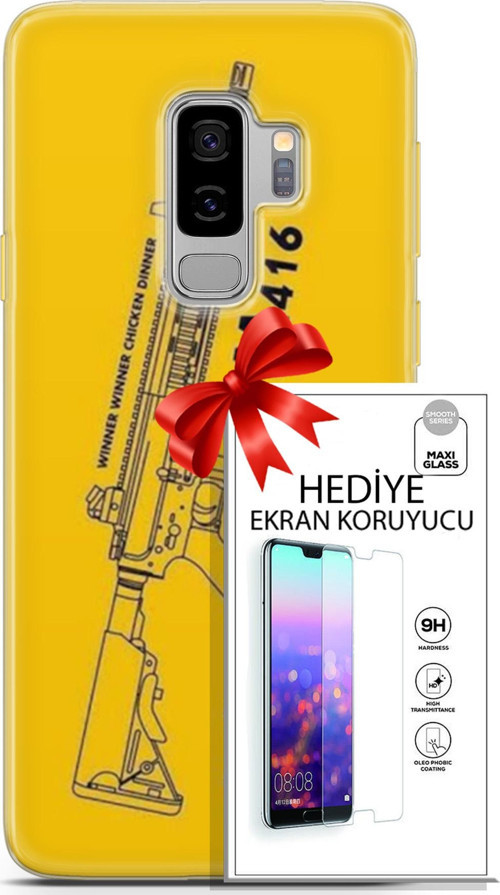 Samsung Galaxy S9 Plus Kılıf Orijinal Seri Pubg 28 M416 İz Bırakmayan Kılıf + Ön Ekran Koruyucu