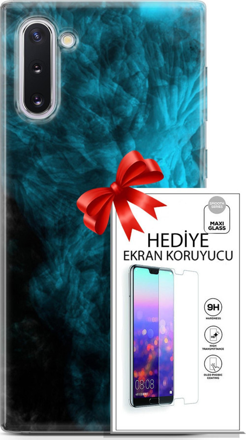 Samsung Galaxy Note 10 Kılıf Orijinal Seri Nature 15 Mavi Taşlar Kalın Silikon + Ekran Koruyucu