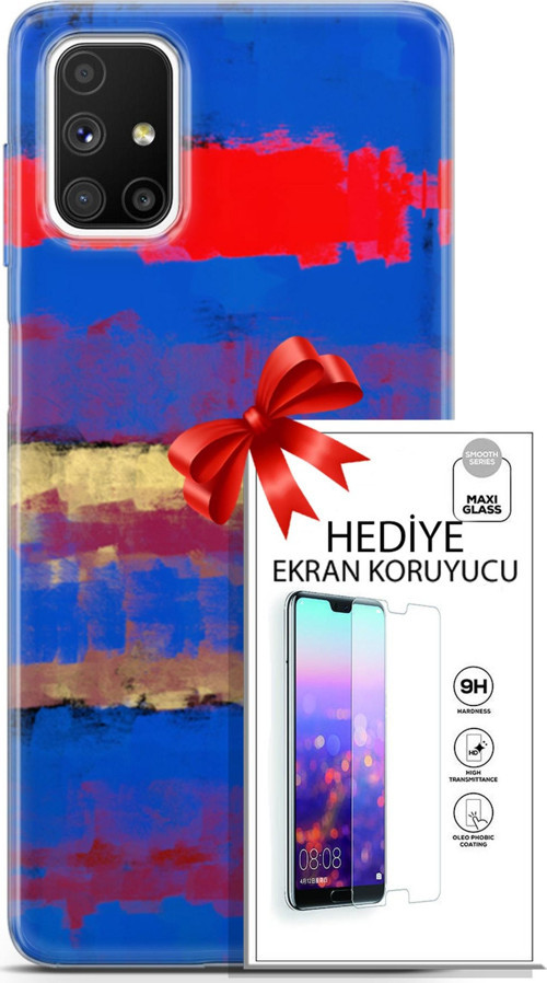 Samsung Galaxy M51 Kılıf Orijinal Seri Nature 09 Turuncu Mavi Uv Kılıf Ve Ekran Koruyucu
