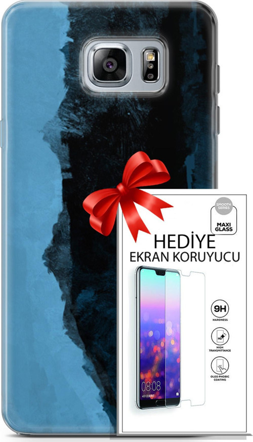 Samsung Galaxy Note 5 Kılıf Orijinal Seri Nature 24 Mavi Siyah Darbe Emici Kılıf + Ekran Koruyucu
