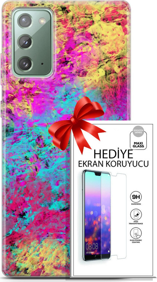 Samsung Galaxy Note 20 Kılıf Orijinal Seri Nature 29 Çok Renkli Leke Tutmaz Kapak + Ekran Koruyucu