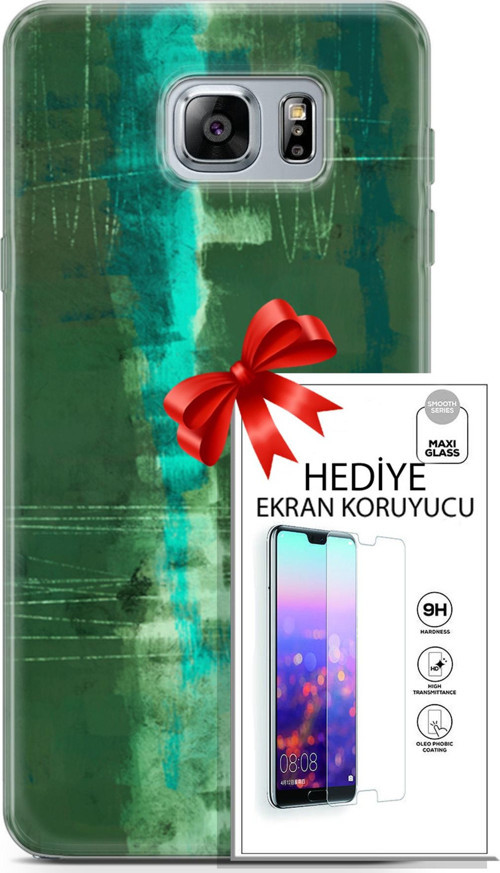 Samsung Galaxy Note 5 Kılıf Orijinal Seri Nature 06 Yeşil Koruyucu Kapak Ekran Koruyucu