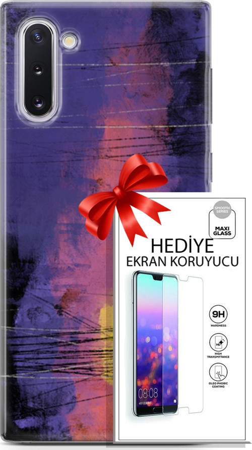 Samsung Galaxy Note 10 Kılıf Orijinal Seri Nature 04 Mor Kırmızı Silikon Kılıf + Ekran Koruyucu Full