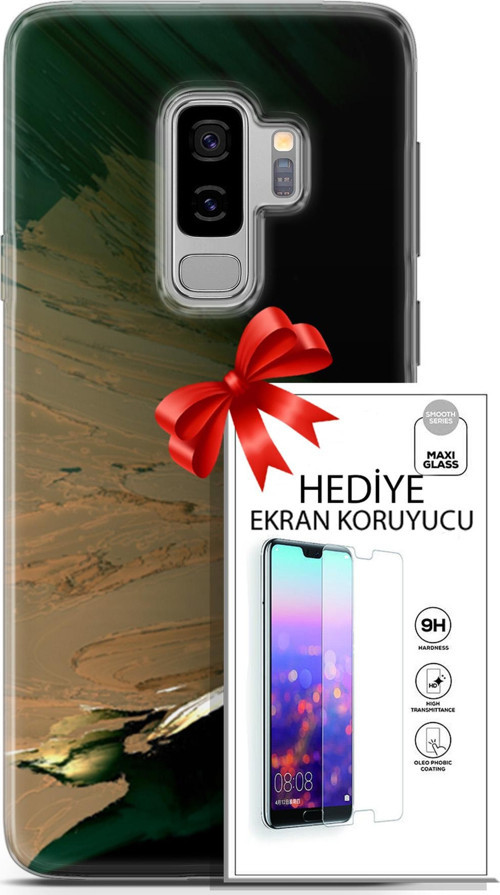 Samsung Galaxy S9 Plus Kılıf Orijinal Seri Nature 02 Yeşil Sarı Kapak Ve Ekran Koruyucu