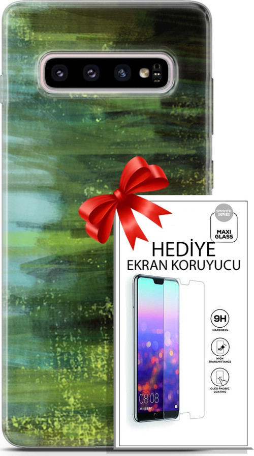 Samsung Galaxy S10 Plus Kılıf Orijinal Seri Nature 21 Çalılar Darbe Önleyici Kapak + Ön Ekran Koruyucu