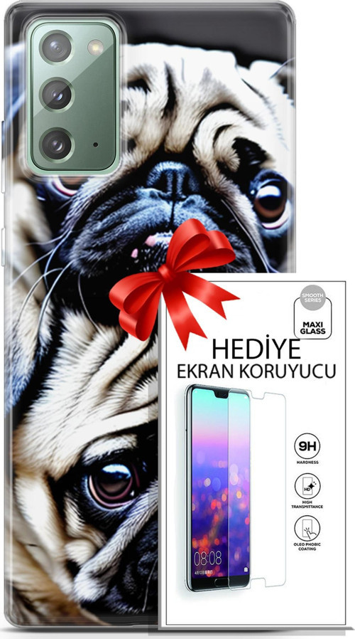 Samsung Galaxy Note 20 Kılıf Orijinal Seri Dogs 20 İkili Pug Renkli Kılıf Ekran Koruyucu