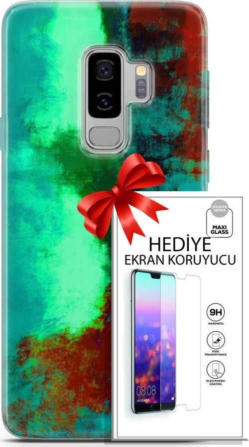 Samsung Galaxy S9 Plus Kılıf Orijinal Seri Nature 20 Yeşil Kahve Renkli Kılıf Ekran Koruyucu