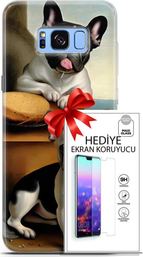 Samsung Galaxy S8 Plus Kılıf Orijinal Seri Dogs 28 Fransız Bulldog İz Bırakmayan Kılıf + Ön Ekran Koruyucu