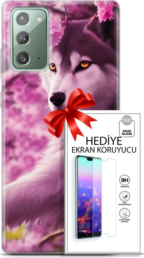 Samsung Galaxy Note 20 Kılıf Orijinal Seri Dogs 02 Çiçekler Ve Kurt Kapak Ve Ekran Koruyucu