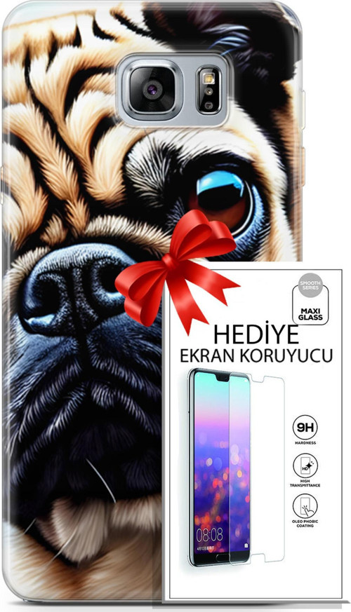 Samsung Galaxy Note 5 Kılıf Orijinal Seri Dogs 08 Pug Baskılı Kılıf + Ekran Koruyucu