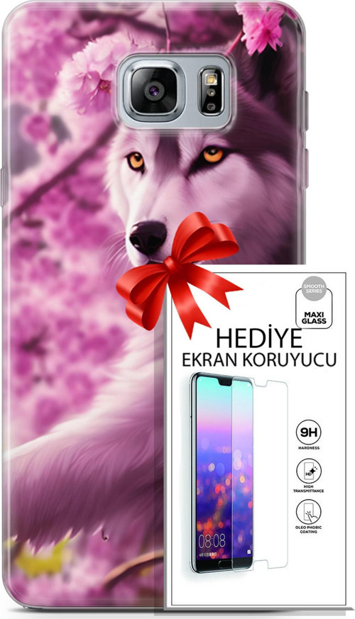 Samsung Galaxy Note 5 Kılıf Orijinal Seri Dogs 02 Çiçekler Ve Kurt Kapak Ve Ekran Koruyucu