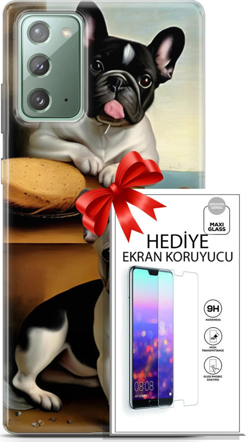 Samsung Galaxy Note 20 Kılıf Orijinal Seri Dogs 28 Fransız Bulldog İz Bırakmayan Kılıf + Ön Ekran Koruyucu