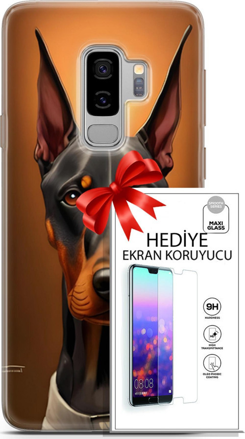 Samsung Galaxy S9 Plus Kılıf Orijinal Seri Dogs 03 Doberman Arka Kapak + Ekran Koruyucu