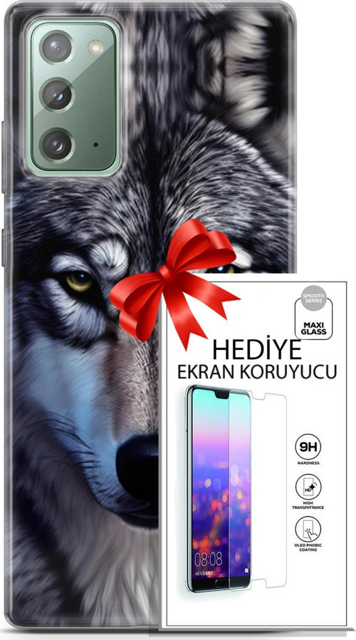 Samsung Galaxy Note 20 Kılıf Orijinal Seri Dogs 07 Kurt Yüz Desenli Kılıf + Ön Ekran Koruyucu