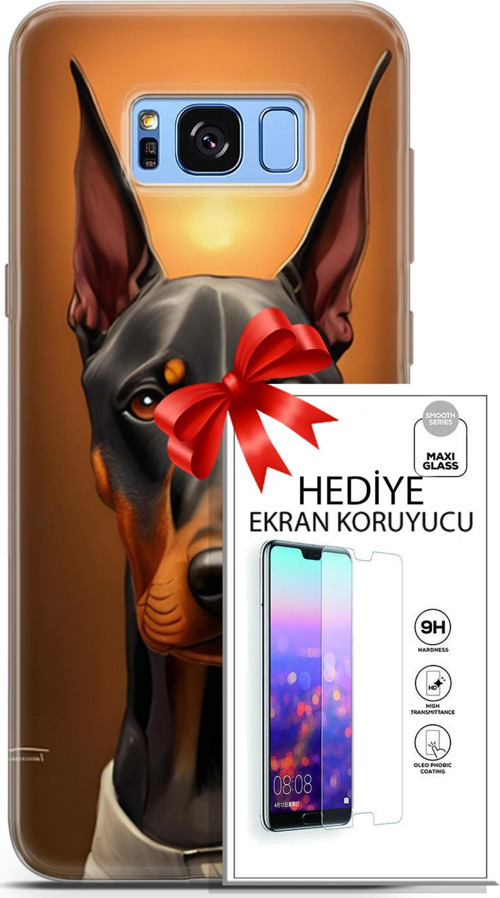 Samsung Galaxy S8 Plus Kılıf Orijinal Seri Dogs 03 Doberman Arka Kapak + Ekran Koruyucu