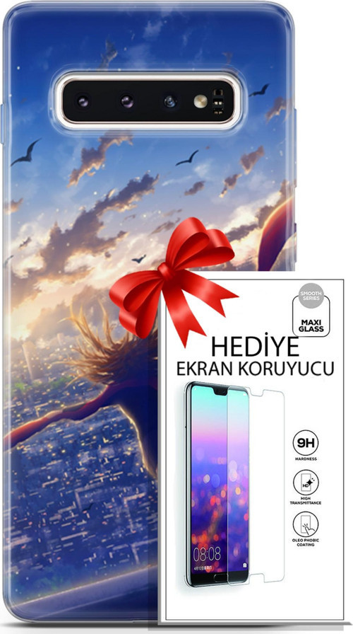 Samsung Galaxy S10 Kılıf Orijinal Seri Fantasy 03 Kuşlar Kız Arka Kapak + Ekran Koruyucu