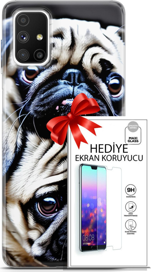 Samsung Galaxy M51 Kılıf Orijinal Seri Dogs 20 İkili Pug Renkli Kılıf Ekran Koruyucu