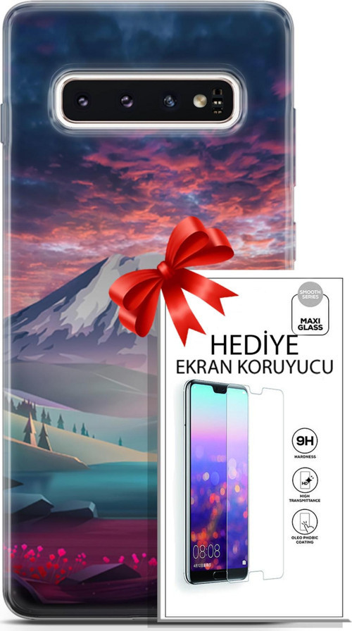 Samsung Galaxy S10 Kılıf Orijinal Seri Fantasy 14 Karlı Dağ Cover Kılıf + Ön Ekran Koruyucu