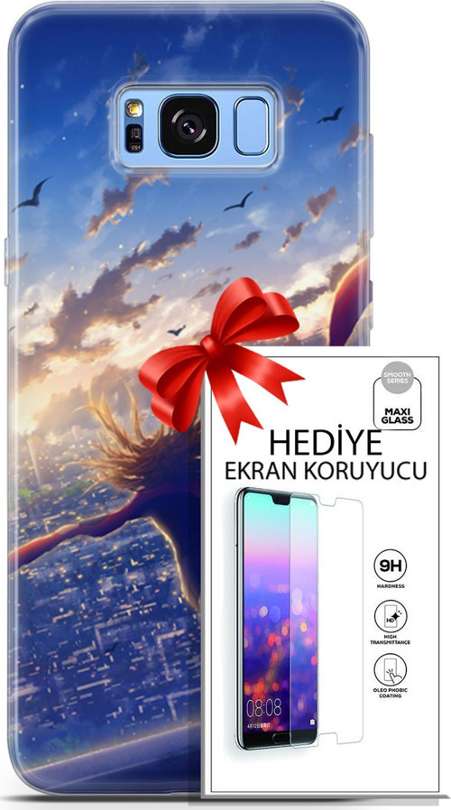 Samsung Galaxy S8 Plus Kılıf Orijinal Seri Fantasy 03 Kuşlar Kız Arka Kapak + Ekran Koruyucu
