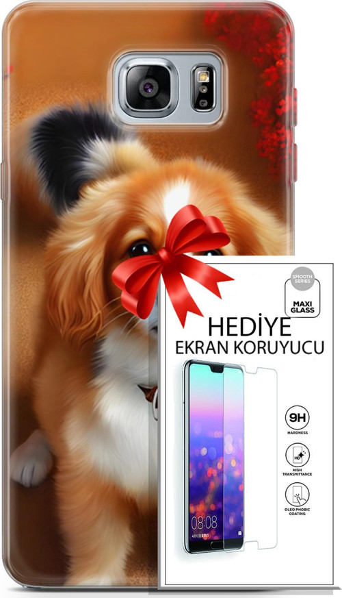 Samsung Galaxy Note 5 Kılıf Orijinal Seri Dogs 14 King Charles Spaniel Cover Kılıf + Ön Ekran Koruyucu