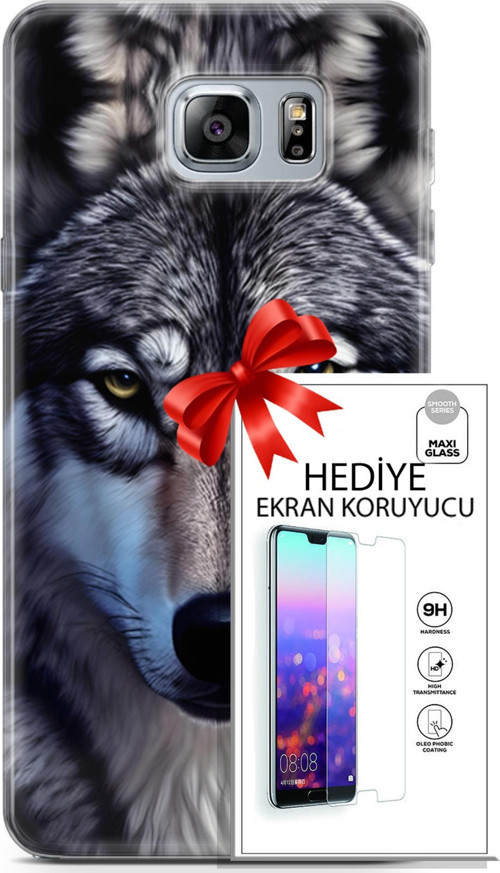 Samsung Galaxy Note 5 Kılıf Orijinal Seri Dogs 07 Kurt Yüz Desenli Kılıf + Ön Ekran Koruyucu