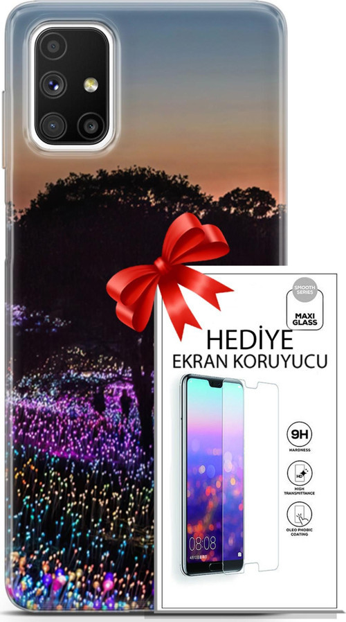 Samsung Galaxy M51 Kılıf Orijinal Seri Fantasy 11 Işıltılı Brookgreen 4K Baskılı Kılıf + Ekran Koruyucu