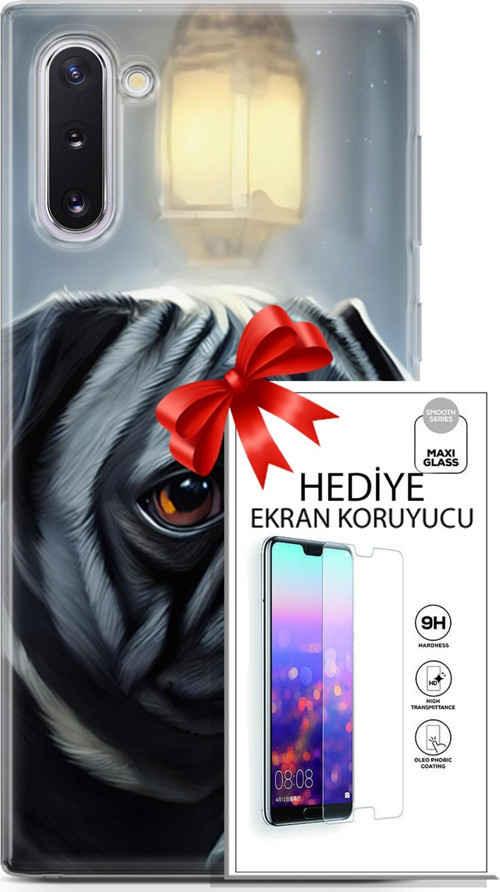 Samsung Galaxy Note 10 Kılıf Orijinal Seri Dogs 30 Pug Kenarları Şeffaf Kapak Ve Ekran Koruyucu