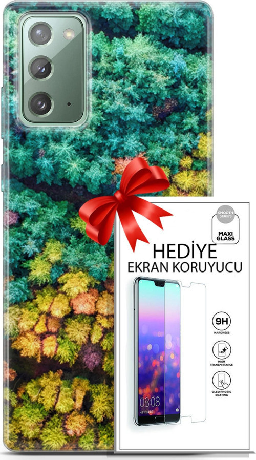 Samsung Galaxy Note 20 Kılıf Orijinal Seri Fantasy 08 Kuşbakışı Orman Baskılı Kılıf + Ekran Koruyucu