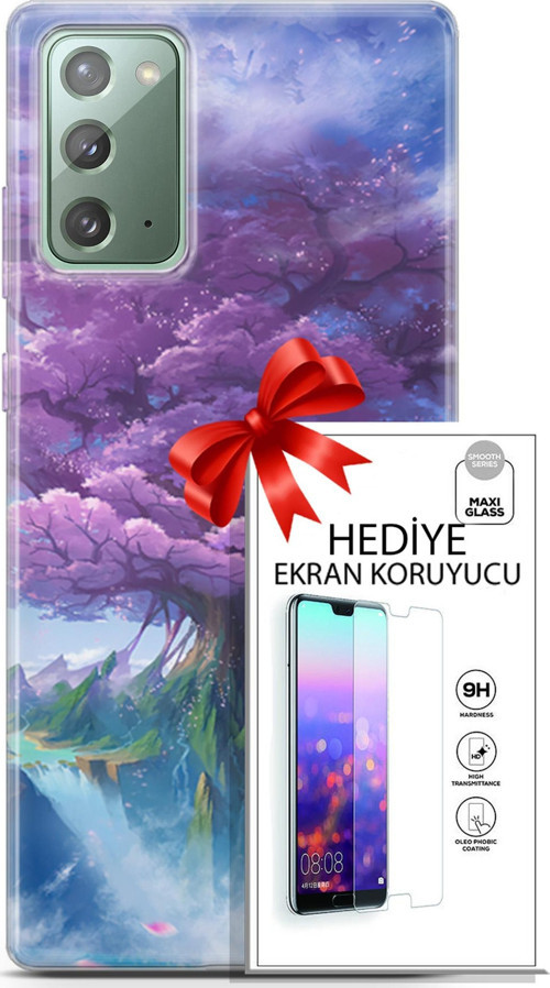 Samsung Galaxy Note 20 Kılıf Orijinal Seri Fantasy 27 Bahar Ağaç Lazer Kesim Silikon Ekran Koruyucu