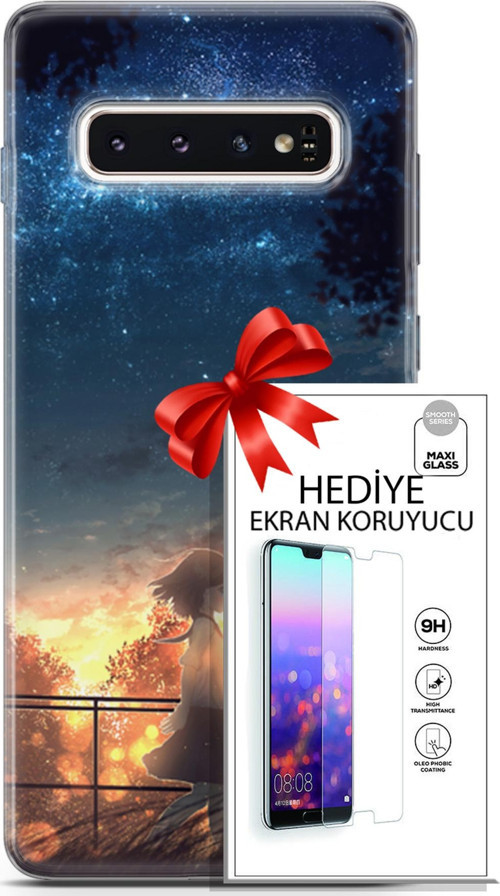 Samsung Galaxy S10 Kılıf Orijinal Seri Fantasy 21 Anime Yıldızlar Darbe Önleyici Kapak + Ön Ekran Koruyucu