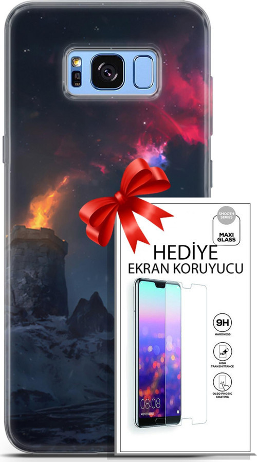 Samsung Galaxy S8 Plus Kılıf Orijinal Seri Fantasy 28 Kuzey Işıkları İz Bırakmayan Kılıf + Ön Ekran Koruyucu