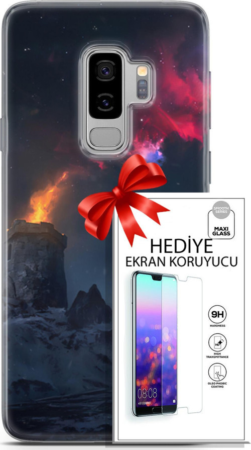 Samsung Galaxy S9 Plus Kılıf Orijinal Seri Fantasy 28 Kuzey Işıkları İz Bırakmayan Kılıf + Ön Ekran Koruyucu
