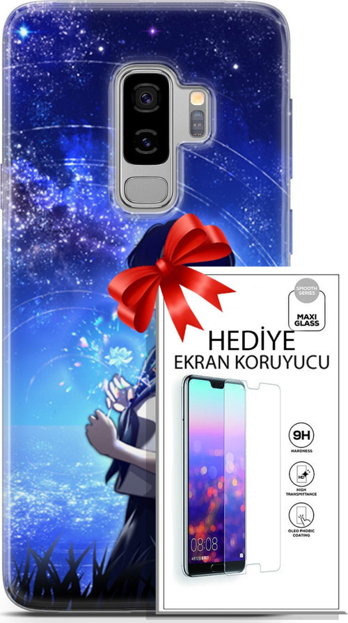 Samsung Galaxy S9 Plus Kılıf Orijinal Seri Fantasy 01 Çiçekli Kız Telefon Kılıfı + Ekran Koruyucu
