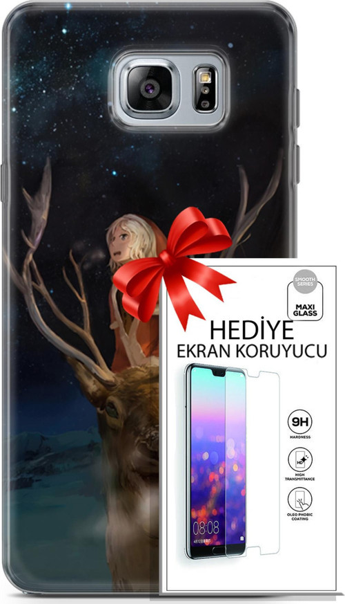 Samsung Galaxy Note 5 Kılıf Orijinal Seri Fantasy 18 Geyik Kız Parlak Kılıf + Ekran Koruyucu Full Koruma